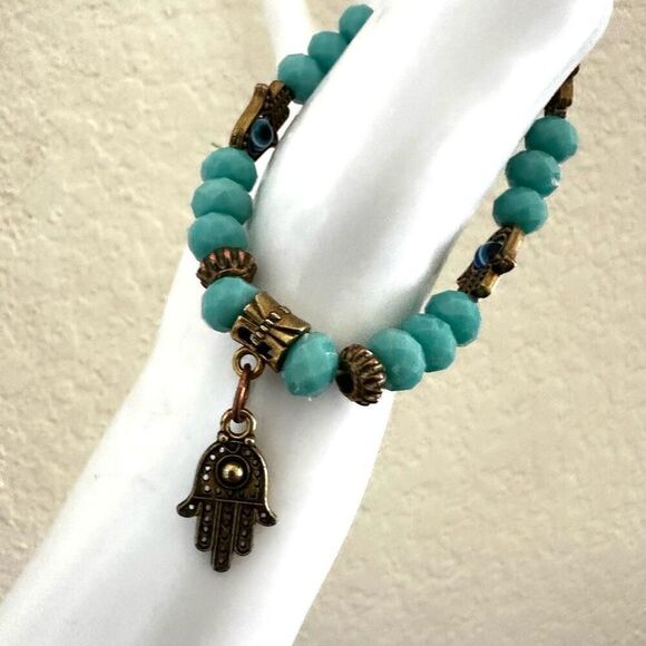 Blue beaded evil eye protection bracelet - Picture 5 of 6